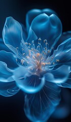 Fluid Elegance flower in Blue: A Glass Sculpture Capturing the Serene Movement of Waves, Reflecting Light and Creating a Dance of Shadows and Gloss, Generative AI