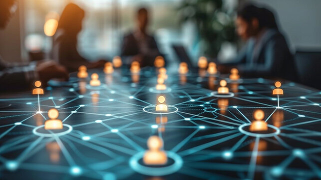 Studying a network map of people at a business meeting,
