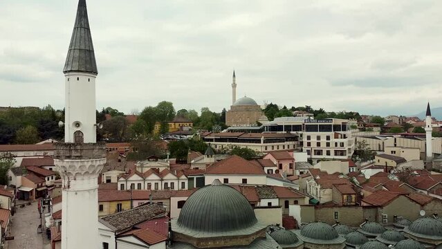 Drone footage mosques in the old bazar in Skopje 