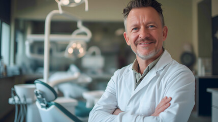 Portrait d'un dentiste dans son cabinet dentaire - obrazy, fototapety, plakaty