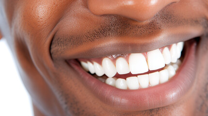 Un homme souriant avec ses dents mises en avant pour souligner sa dentition blanche - obrazy, fototapety, plakaty