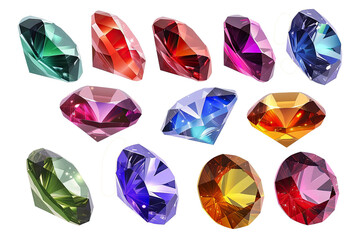 Fototapeta premium A badge with a crystal or diamond, sapphire and amethyst, a treasure of rubies and emeralds, a royal gemstone. A magic crystal. Isolated set