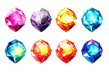 A badge with a crystal or diamond, sapphire and amethyst, a treasure of rubies and emeralds, a royal gemstone. A magic crystal. Isolated set
