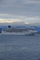 Family cruiseship cruise ship liner Gem arrives to Vancouver, Canada from Alaska cruise