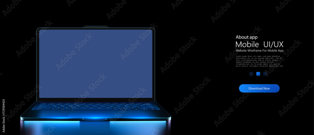 Fototapete sleek laptop with glowing blue backlight and empty screen. modern laptop with a vibrant blue backlig