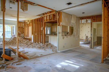 Demolition of wall in order to create an open floor plan during home renovation AI Generative