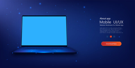 Sleek Laptop with Glowing Blue Backlight and Empty Screen. Modern laptop with a vibrant blue backlight illuminating the keyboard and a blank screen, perfect for your customizable content. Vector