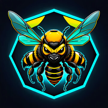 Angry hornet bee mascot e-sport logo design. Bee modern illustration for badge, emblem, and team gaming esport.