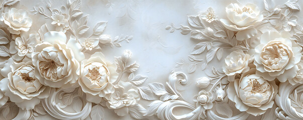 Baroque abstract style white floral pattern painted texture background for a wedding card.
