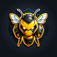 Angry hornet bee mascot e-sport logo design. Bee modern illustration for badge, emblem, and team gaming esport.