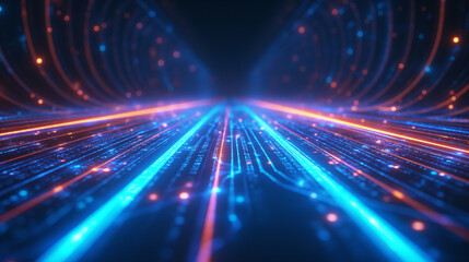 Fototapeta na wymiar Blue Light Tunnel: Digital Technology in a Futuristic Space,Glowing Lines in Abstract Light Space,background, wallpaper.