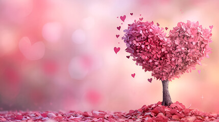 Valentine's day concept with heart tree on bokeh background.