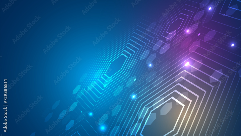 Aufkleber High computer technology design. Modern science vector presentation. Abstract hexagons, futuristic concept. Data transfer and protection, internet communication on a blue background.