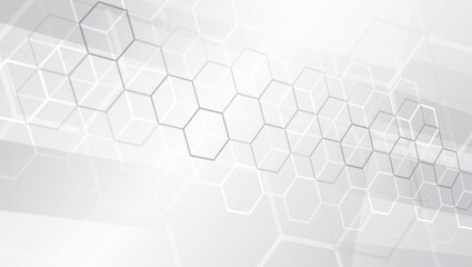 Modern science vector presentation. Abstract hexagons, futuristic concept. Data transfer and protection, internet communication on a grey background. High computer technology design.