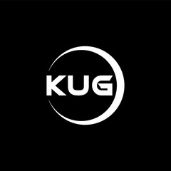 KUG letter logo design with black background in illustrator, cube logo, vector logo, modern alphabet font overlap style. calligraphy designs for logo, Poster, Invitation, etc.