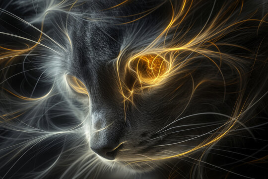 A close-up of the cat's head.