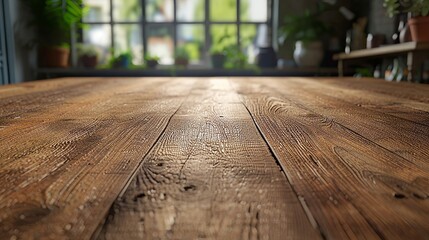 Sturdy oak tabletop offering a clean and polished wooden surface - obrazy, fototapety, plakaty