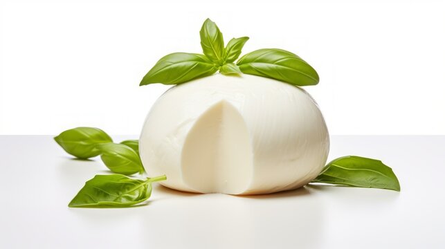 A mild mozzarella cheese captured in a close-up realistic photo against a white background Generative AI