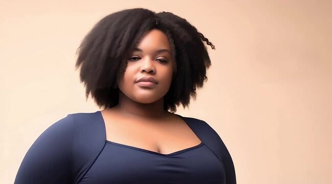 A beautiful plus-sized black woman modelling in a photo studio