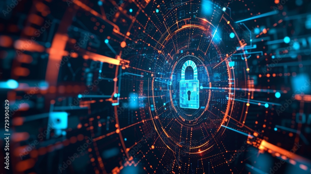 Poster secure networking: social media security amid lock symbol