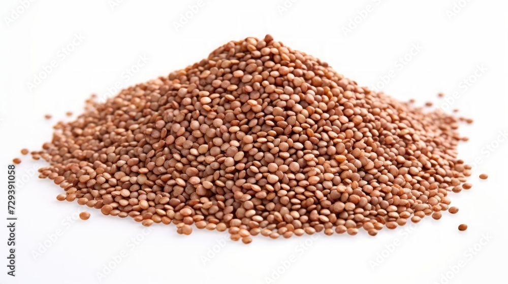 Poster Close-up realistic photo featuring a small heap of buckwheat groats on a white background Generative AI