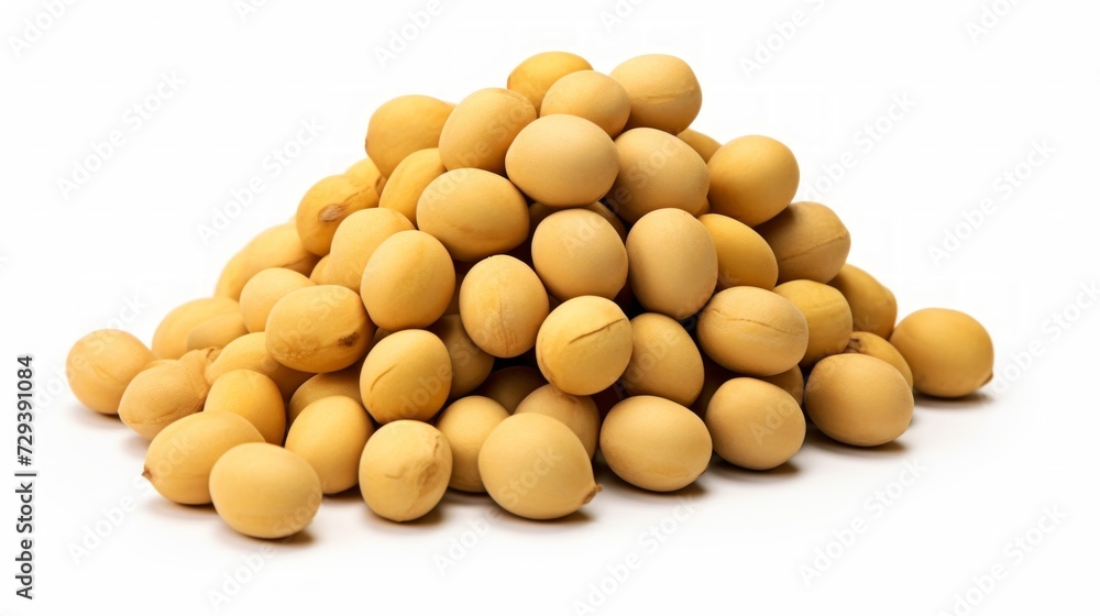 Poster Close-up realistic photo featuring a small pile of soybeans on a white background Generative AI