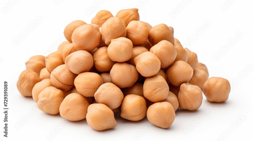 Aufkleber close-up realistic photo featuring a small pile of chickpeas on a white background generative ai