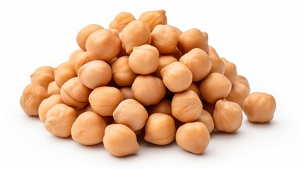 Close-up realistic photo featuring a small pile of chickpeas on a white background Generative AI