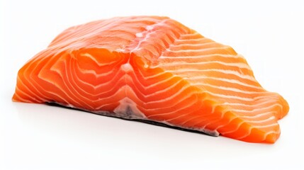 Close-up realistic photo of a fresh salmon fillet piece against a white background Generative AI