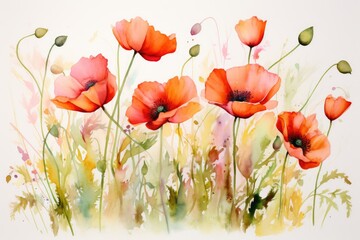 Vibrant Watercolor Poppies Blooming With Vivid Hues and Artistic Splashes
