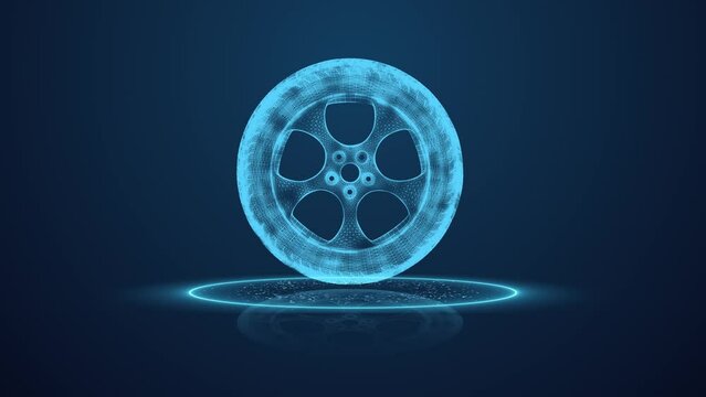 Car wheel tyre rotate scanning effect in seamless loop animation