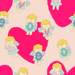 Valentine party doodle cupid seamless pattern charracter cartoon for wedding card, valentine 's day, interior design
