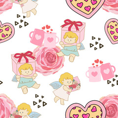 Valentine party doodle cupid seamless pattern charracter cartoon for wedding card, valentine 's day, interior design