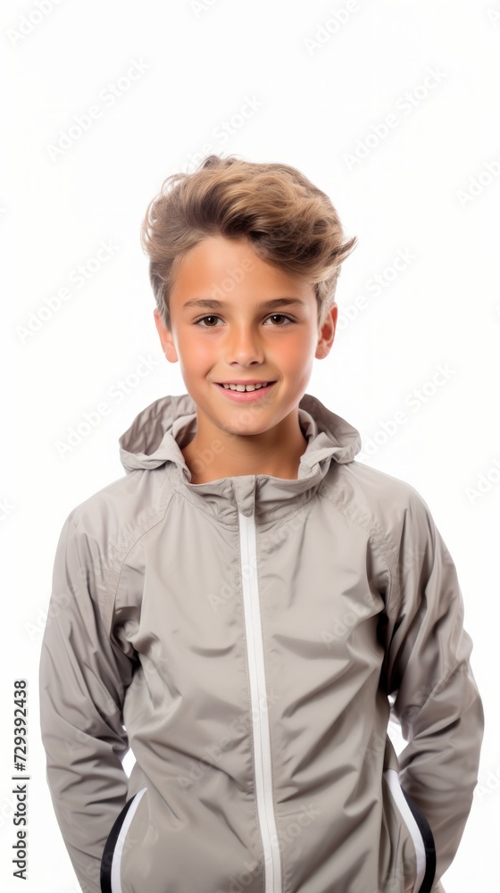 Aufkleber stock image of a boy in sportswear against a plain white background generative ai