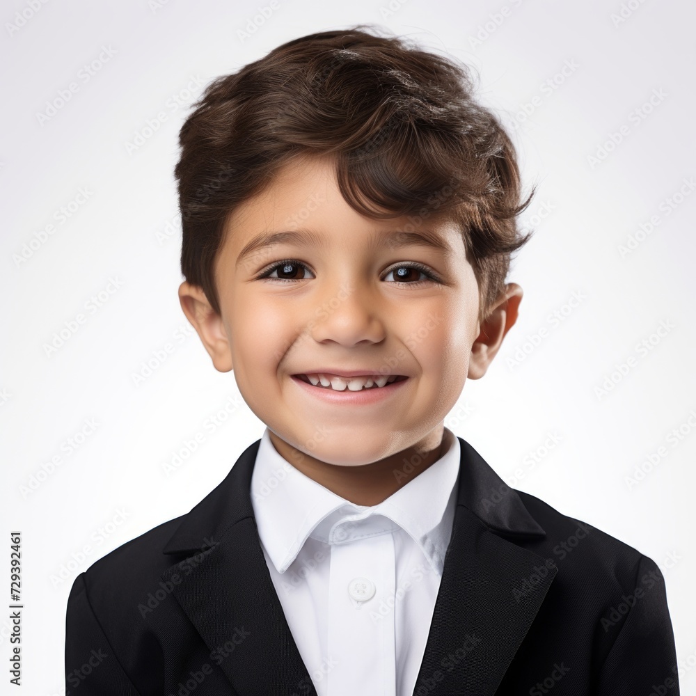 Poster Stock image of a child in formal wear on a plain white background Generative AI