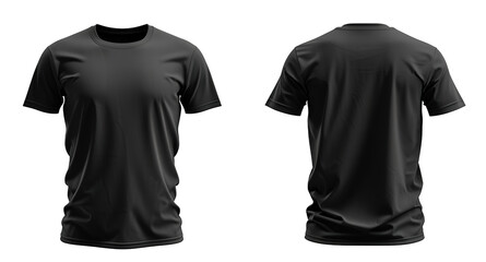 Sleek black t-shirt mockup featuring front and back views, perfectly isolated on a transparent background for superior print and design mockups