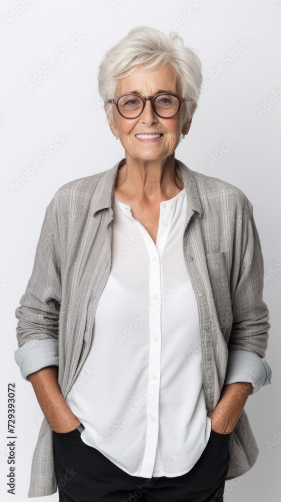 Aufkleber Stock image of a grandma in everyday attire on a plain white background Generative AI