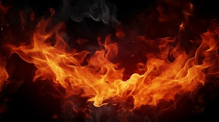 Fototapeta premium Inferno Unleashed: Vivid Flames and Smoke on a Stark Black Background