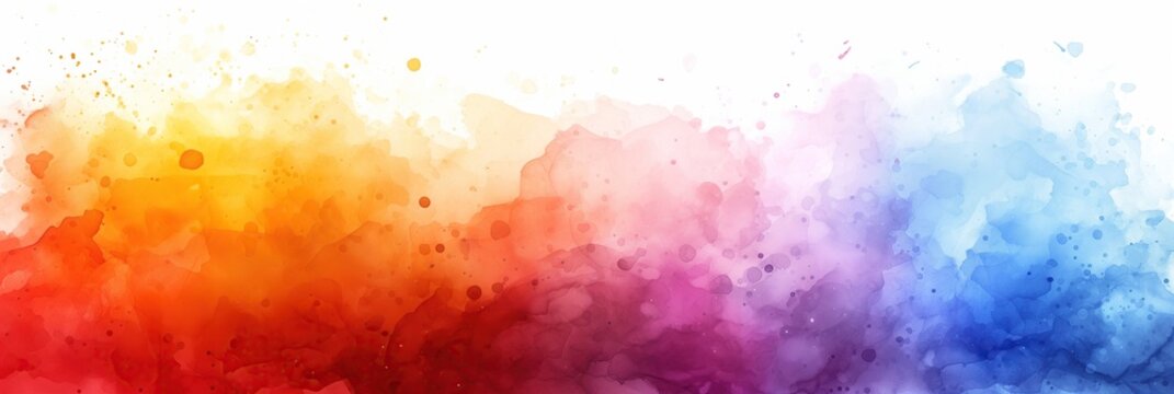 Abstract watercolor banner featuring vibrant, rainbow hues with a blurred effect, creating a dreamy and ethereal atmosphere. Colorful artistic expression