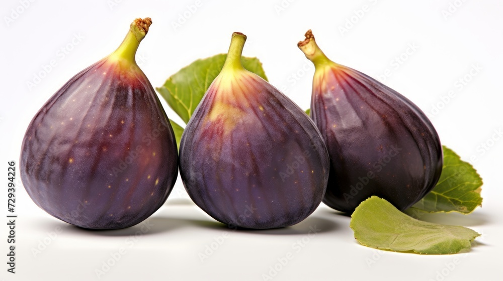 Aufkleber Three ripe figs captured in a close-up realistic photo against a white background Generative AI