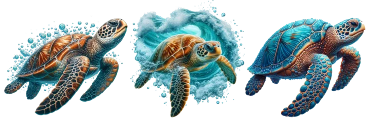Poster Sea turtle. Realistic, artistic, colored drawing of a sea turtle on a white background in a watercolor style. © F@natka