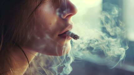 teenager smokes cigarette, concept of early smoking and harm to health in children