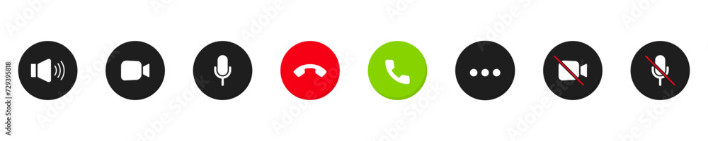 Fototapete set of video call icon. video conference. video call chat screen vector buttons template for on-line