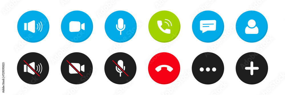 Poster set of video call icon. video conference. video call chat screen vector buttons template. videoconfe