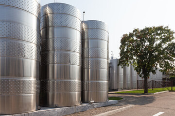 Industrial silos for wine production, close-up of photo. Shabo. Odesa region. Ukraine