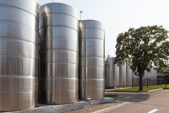 Industrial silos for wine production, close-up of photo. Shabo. Odesa region. Ukraine