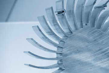 Close up scene the circular blade shape of aluminum profile extrusion manufacturing concept.