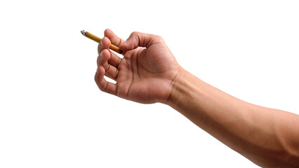 Hand holding a clove cigarette isolated on a transparent background