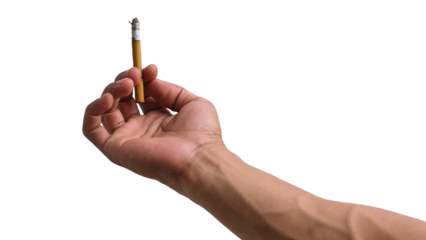 Hand holding a clove cigarette isolated on a transparent background