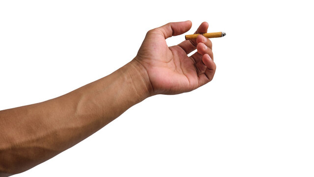 Hand holding a clove cigarette isolated on a transparent background